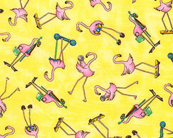 Strutting Flamingos- Lime Fabric